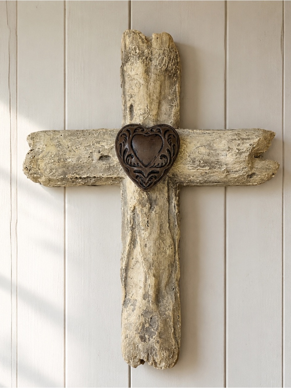 Hobby Lobby Rustic Wood Cross with Carved Heart Center Farmhouse Wall Decor 16”